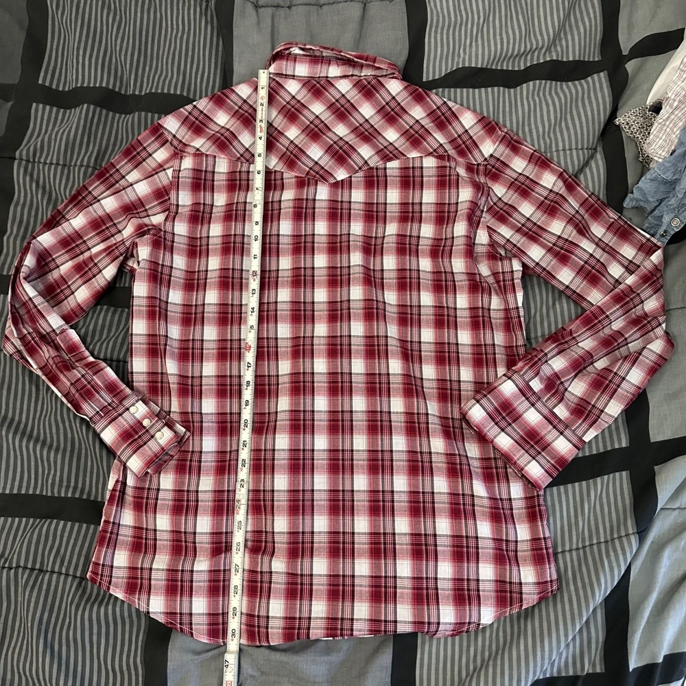 Wrangler Shirt Mens Large Red Blue Plaid Western Cotton Blend Pearl Snap Casual - Picture 3 of 4
